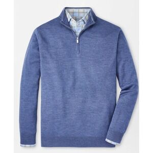 NWT Peter Millar Autumn Crest Quarter Zip Sweater Ocean Blue Men's XXL $225